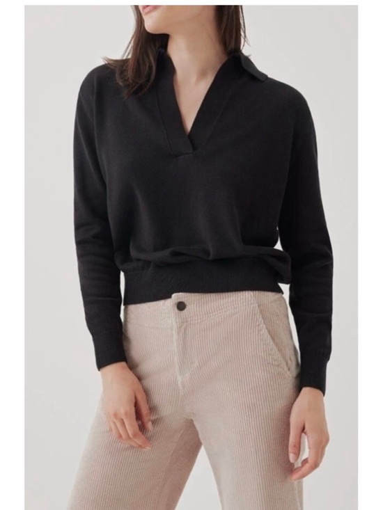 Pact Sweaters - PACT Organic Cotton Fine Knit Polo Sweater Black M